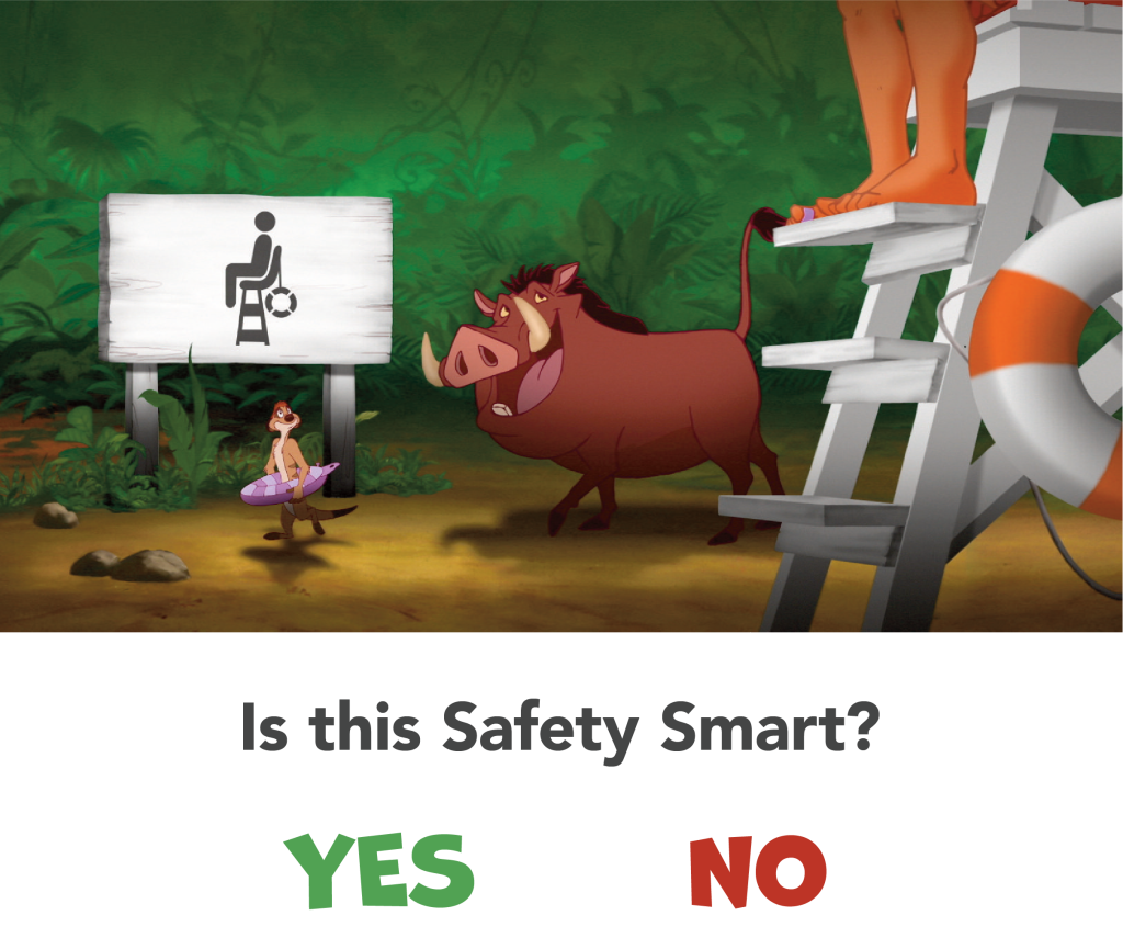 Timon and Pumbaa see a lifeguard on duty. Is this Safety Smart?