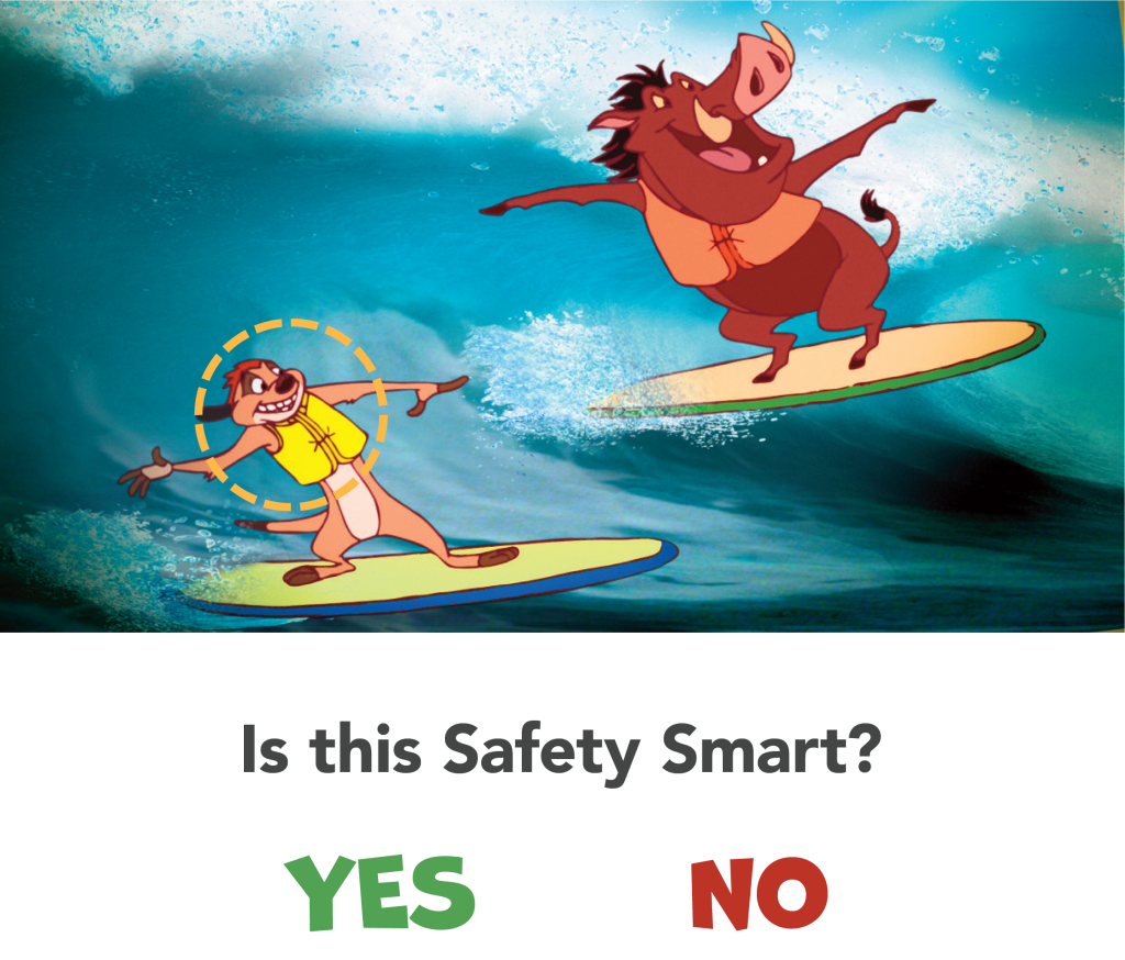 Timon and Pumbaa wear life jackets in the water. Is this Safety Smart?